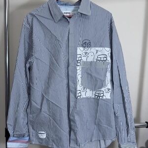 Desigual striped shirt with an illustrated patchwork and embroidery